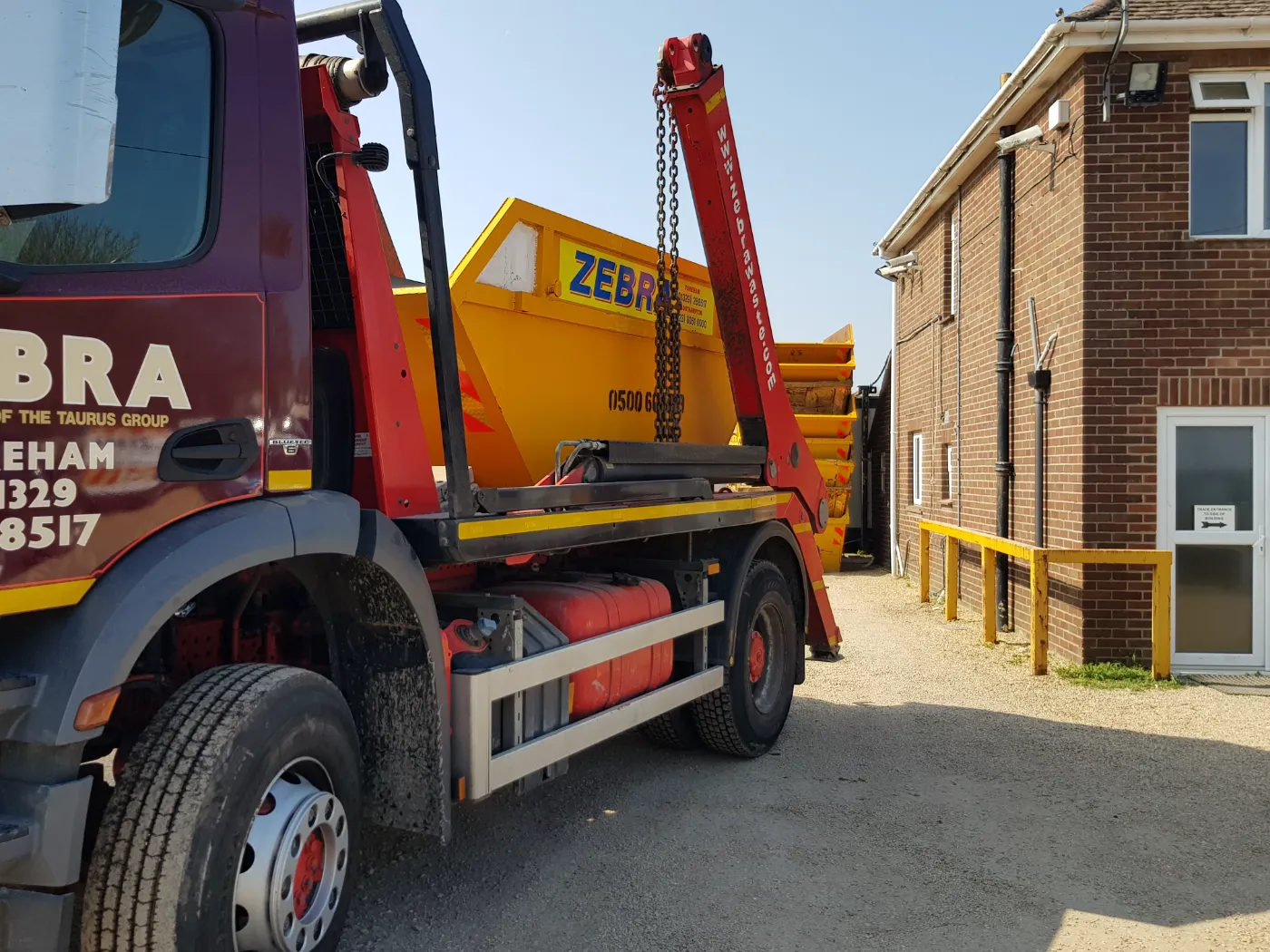 A Zebra lorry beside the office at our Fareham yard